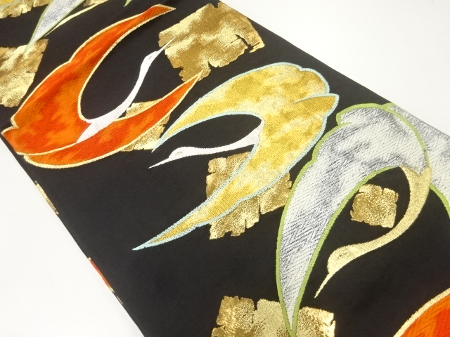 アンティーク　群鶴模様織出し袋帯（着用可）